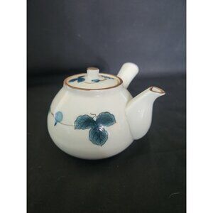 VTG Japanese Teapot White Brown Blue Grape Design Porcelain Side Handle